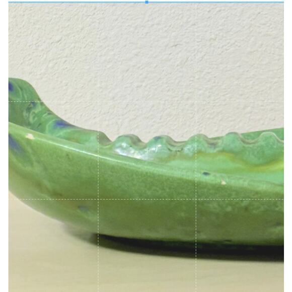 Vintage Large Ceramic Ashtray Green Blue Drip Glaze MCM Lily Pad 9.5" - Picture 7 of 8